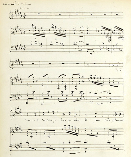 Partition manuscrite de Debussy : 1ère version du Clair de lune 